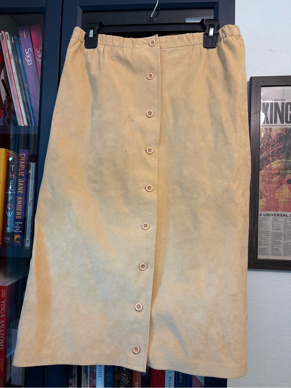 Vintage Button-Front ultrasuede Midi Skirt with pockets